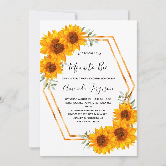 Invitación Bebé ducha girasoles bebe oro rosa blanco (Anverso)