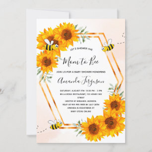 Invitación Bebé ducha girasoles oro rosa blanco