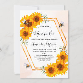 Invitación Bebe ducha girasoles oro rosa blanco
