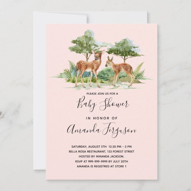 Invitación Bebé ducha leñosos animales del bosque de ciervos  (Anverso)