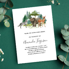 Invitación Bebé ducha leñosos animales del bosque oso lobo ve