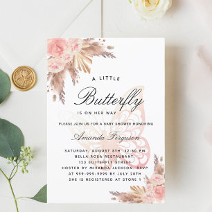 Invitación Bebé ducha mariposa chica rosa pampas pasto