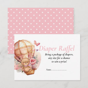 Invitación Bebé Ducha Niña Teddy Globos Diaper Raffel  