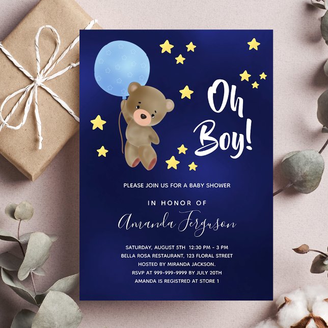Invitación Bebé ducha niño osito de peluche estrellas azul ma (Subido por el creador)