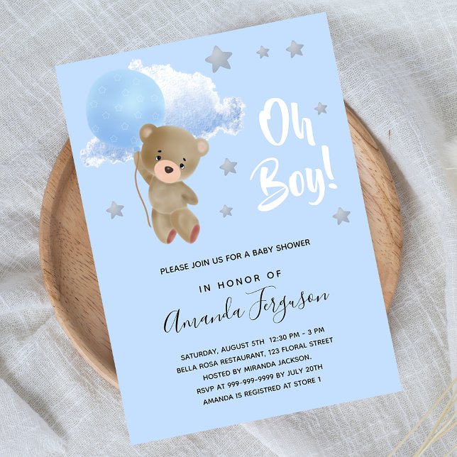 Invitación Bebé ducha niño peluche oso estrellas azules (Subido por el creador)