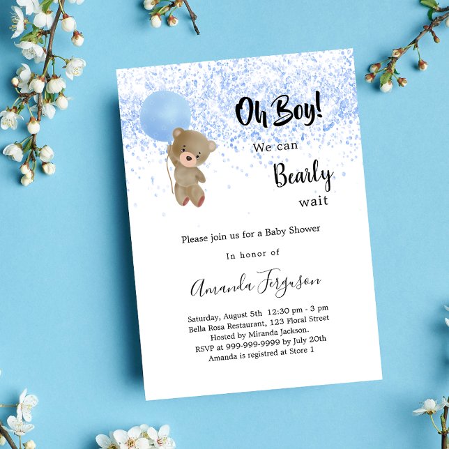 Invitación Bebé ducha oso de peluche niño blanco azul (Subido por el creador)