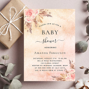 Invitación Bebé ducha pampas pasto boho floral