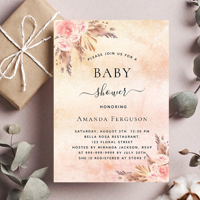 Invitación Bebé ducha pampas pasto boho floral (Subido por el creador)