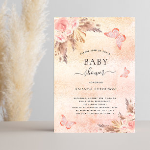 Invitación Bebé ducha pampas pasto mariposa rubia
