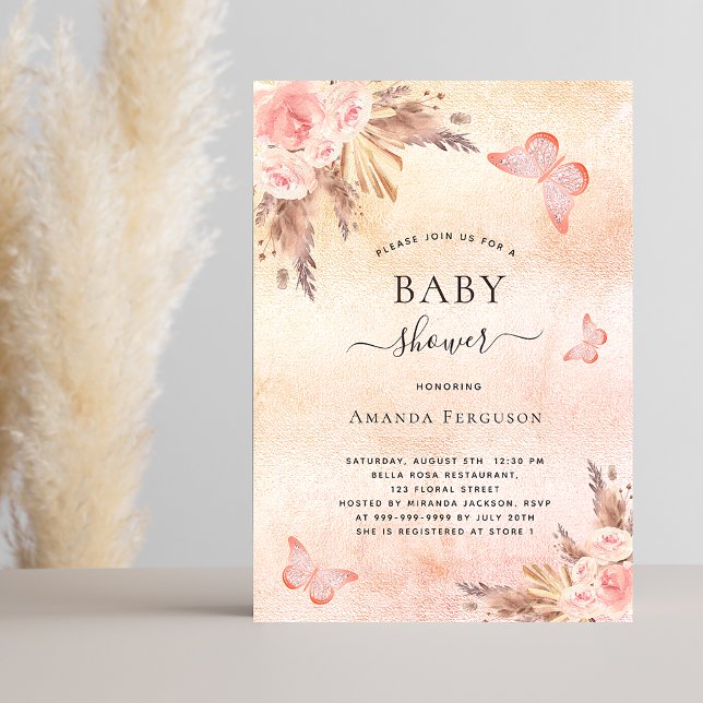 Invitación Bebé ducha pampas pasto mariposa rubia (Subido por el creador)