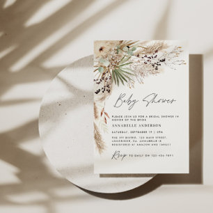 Invitación Bebé ducha pampas pasto moderno elegante natural