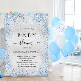 Invitación Bebé ducha plata purpurina polvo nombre de niño az