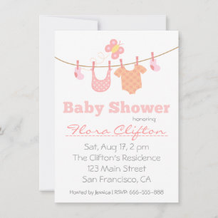 Invitación Bebé ducha - Ropa de bebé en tendedero