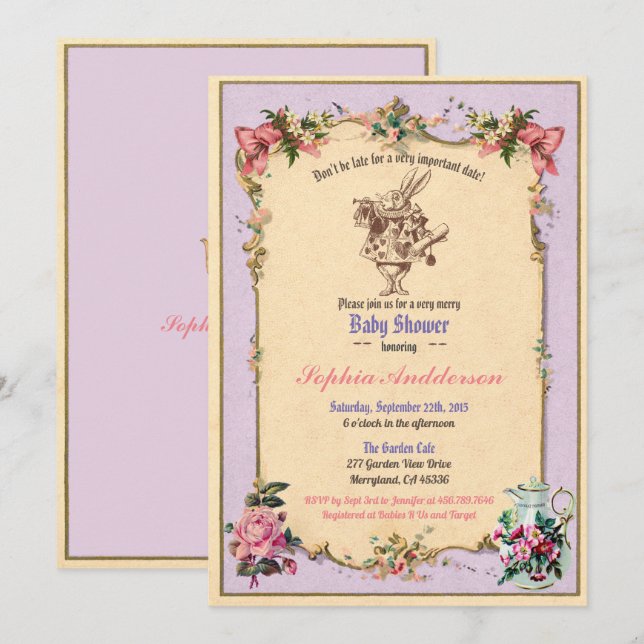 Invitación Bebé ducha té fiesta lilo púrpura sorber ver (Anverso / Reverso)