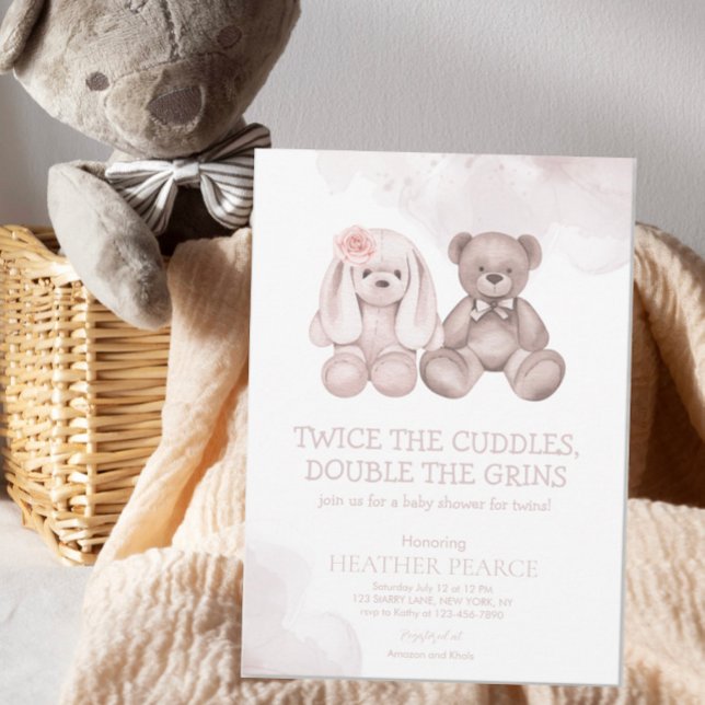 Invitación Bebé dulce animal Teddy Bear niño Chica gemelos du (Subido por el creador)