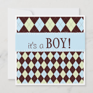 Invitación Bebé dulce azul Argyle es un niño Baby Shower