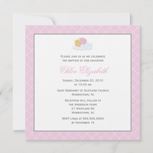 Invitación Bebé dulce, bautismo (Anverso)