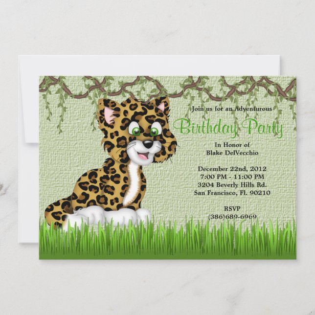 Invitación Bebé dulce Cheetah Vines Jungle Cumpleaños (Anverso)
