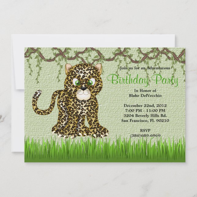 Invitación Bebé dulce Cheetah Vines Jungle Cumpleaños (Anverso)