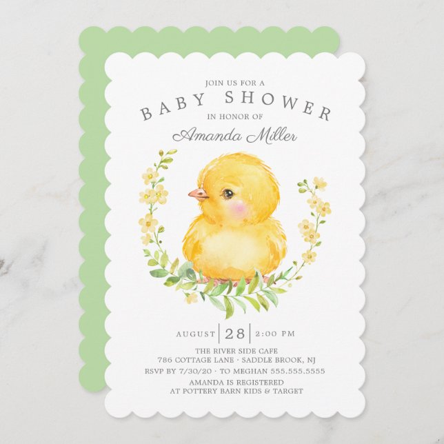 Invitación Bebé dulce Chick Neutral Baby Shower (Anverso / Reverso)