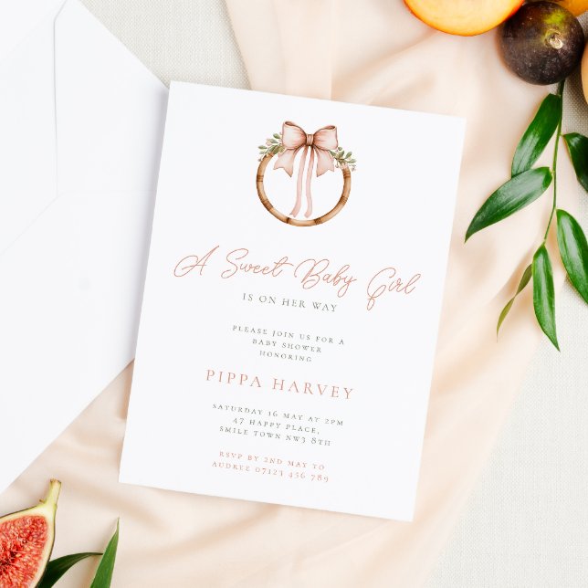 Invitación Bebé dulce Coquette Bow & Hoop Baby Shower (Subido por el creador)