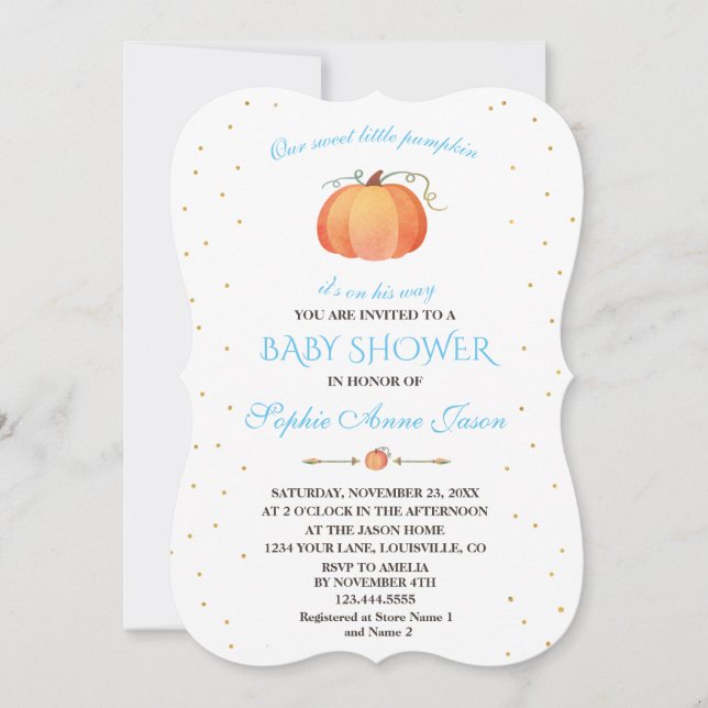 Invitación Bebé dulce cuarto pequeño calabaza Baby Shower (Anverso)
