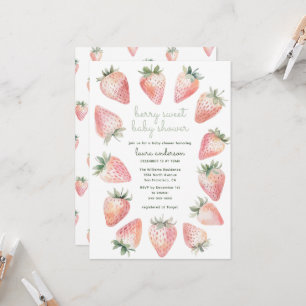 Invitación Bebé Dulce de Fresa Shower Aquarela Fresas En