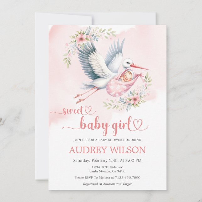 Invitación Bebé dulce de parto de cigüeñas (Anverso)