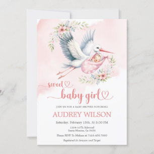 Invitación Bebé dulce de parto de cigüeñas