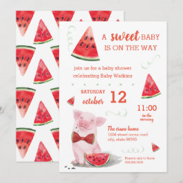 Invitación Bebé dulce del cerdo de la sandía Baby Shower de v