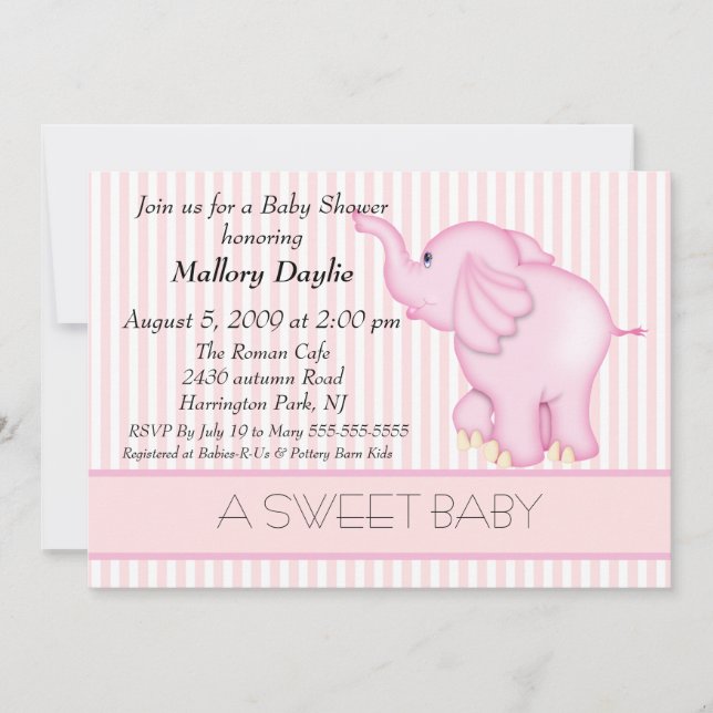 Invitación Bebé dulce elefante rosa ligero Baby Shower (Anverso)