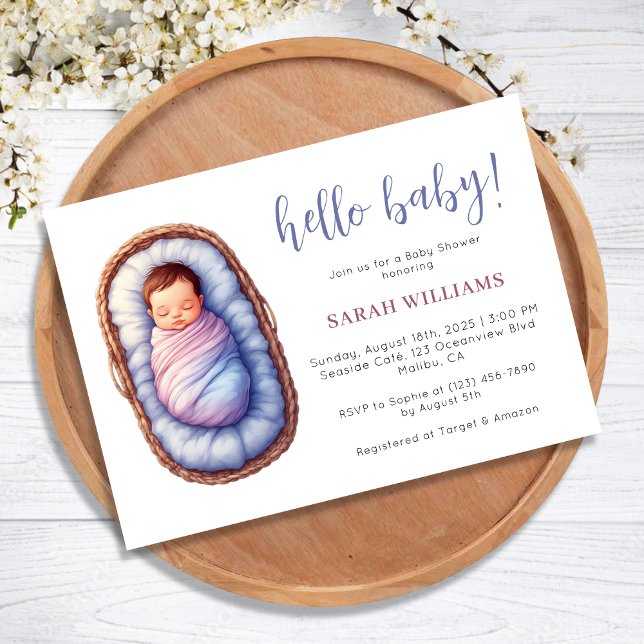 Invitación Bebé dulce en Baby Shower neutro de género de cest (Sweet Baby in Basket Gender Neutral Baby Shower Invitation)