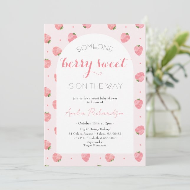 Invitación Bebé dulce en el camino a Baby Shower de fresa (Anverso de pie)