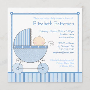 Invitación Bebé dulce en el carro Baby Shower en azul