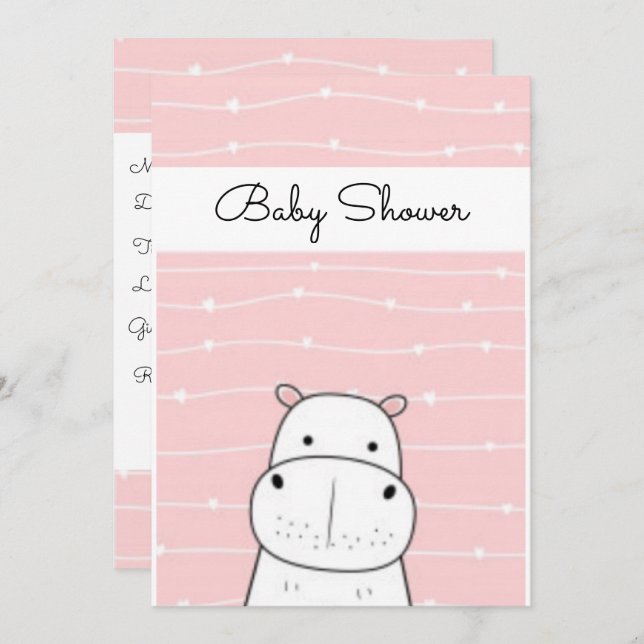 Invitación Bebé dulce Hippo Baby Shower (Anverso / Reverso)