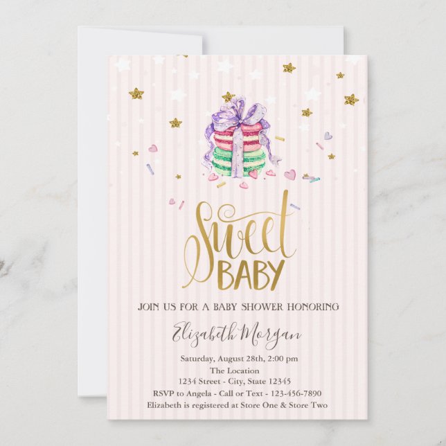 Invitación Bebé dulce Macarons Stars Baby Shower (Anverso)