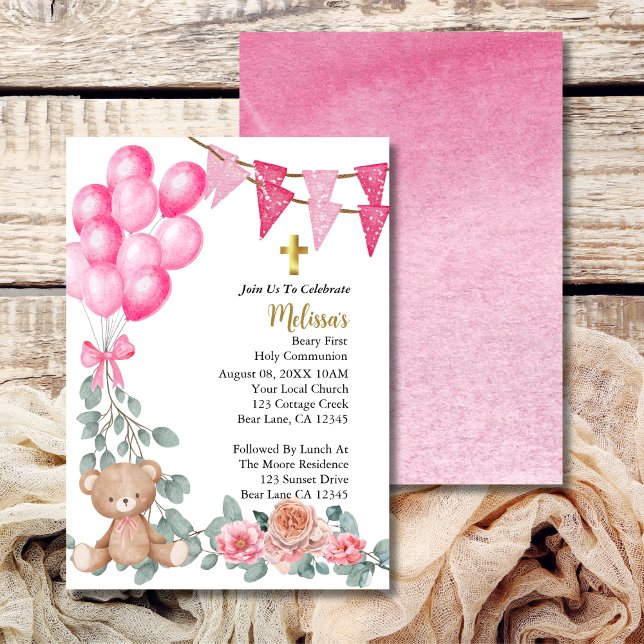 Invitación Bebé dulce niña globo rosa primera comunión sagrad (Subido por el creador)