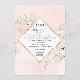 Invitación Bebé dulce Niña Rubor rosa dorado floral