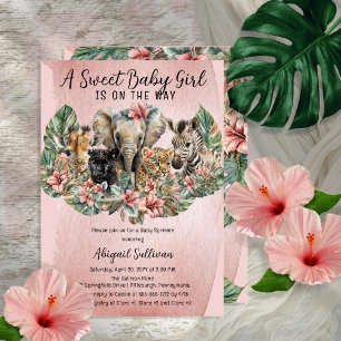 Invitación Bebé dulce niñas animales azúcares tropicales