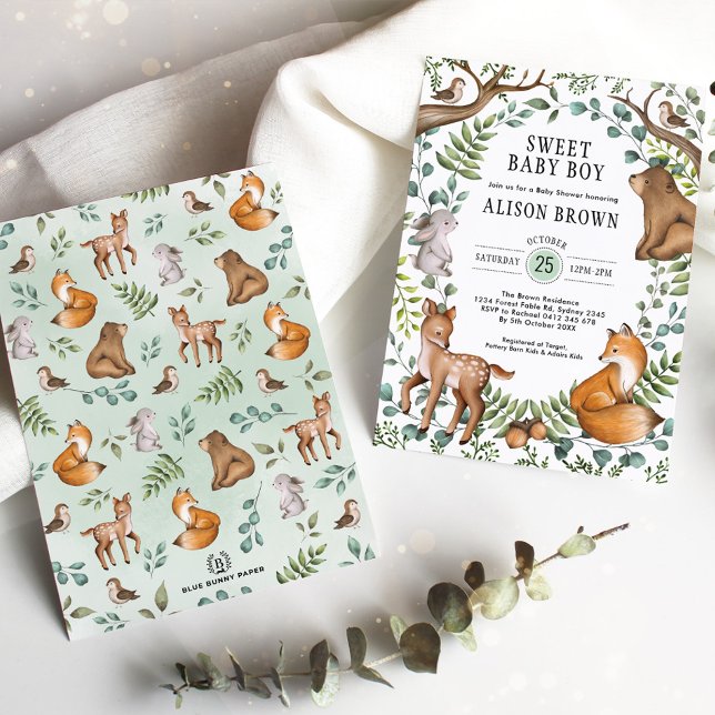 Invitación Bebé dulce niño Woodland Forest Animals Shower (Subido por el creador)