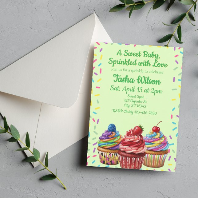 Invitación Bebé Dulce Rociado con Amor, Lluvia de Cupcakes (Subido por el creador)