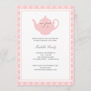 Invitación Bebe dulce rosa tetera y ver Fiesta del té