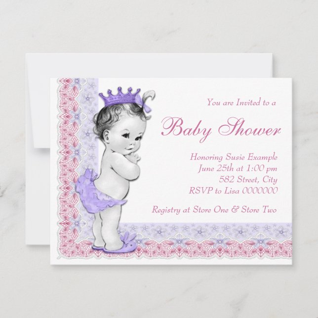 Invitación Bebé dulce rosa y morado Baby Shower (Anverso)