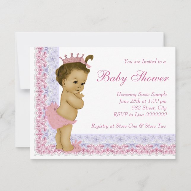 Invitación Bebé dulce rosa y morado Baby Shower (Anverso)