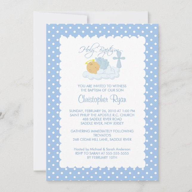 Invitación Bebé dulce y bautismo santo cruzado Inviation (Anverso)