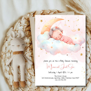 Invitación Bebé durmiendo en la luna, ducha de bebé