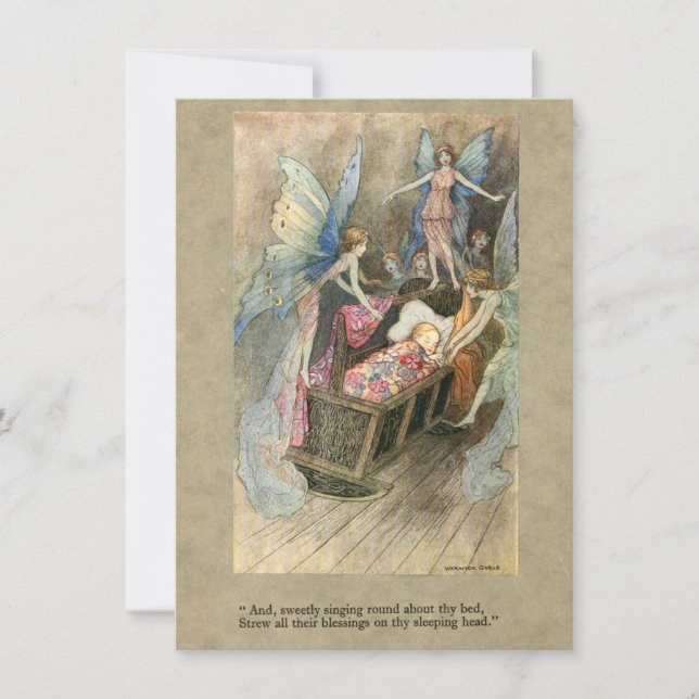 Invitación Bebé durmiente con hadas para la ducha de bebé (Anverso)