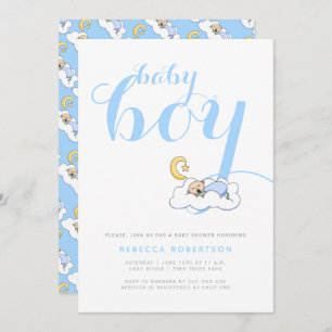 Invitación Bebé durmiente ducha elegante tipografía azul