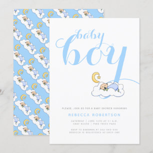 Invitación Bebé durmiente ducha elegante tipografía azul