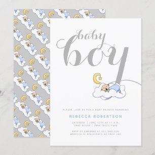 Invitación Bebé durmiente ducha elegante tipografía gris